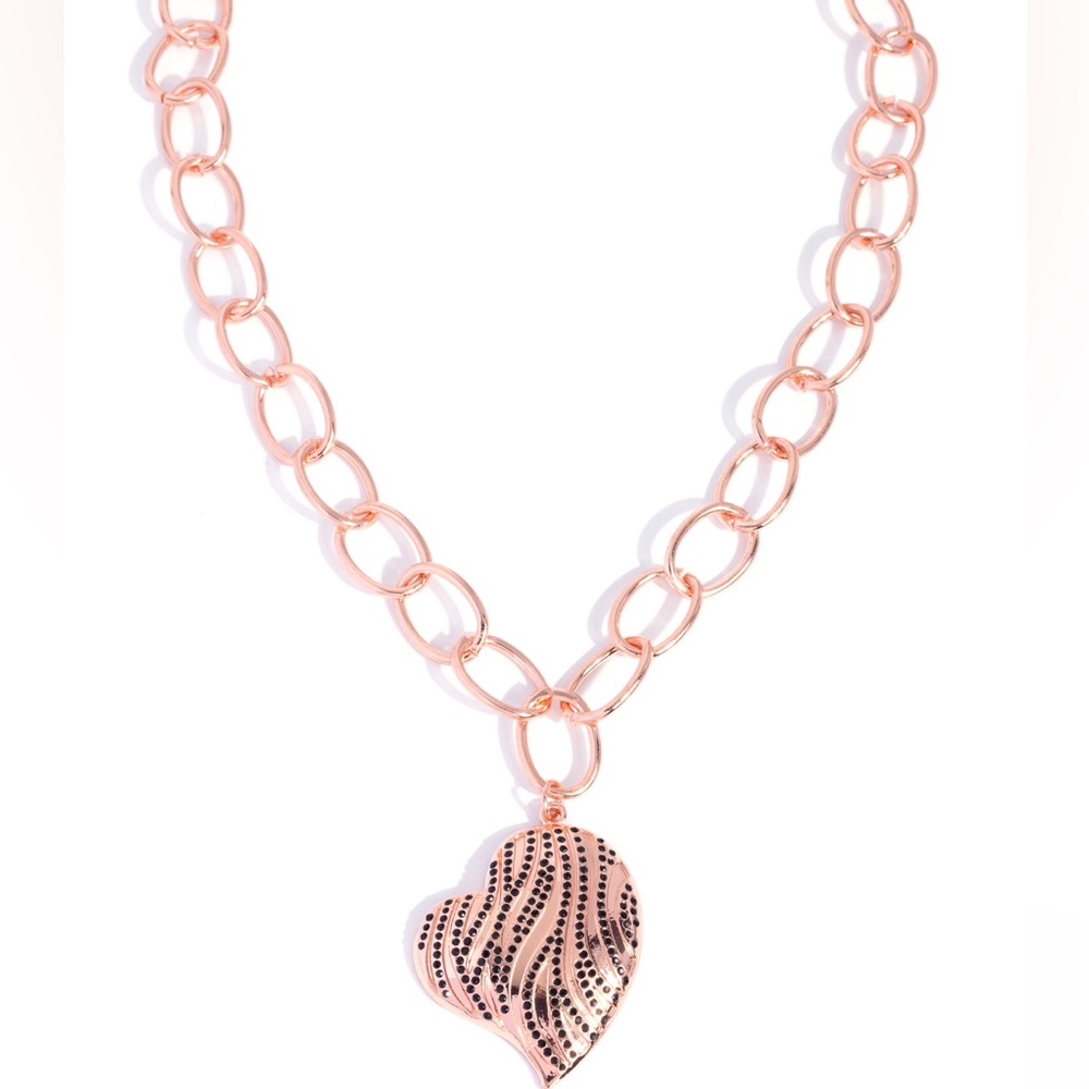 Shiny Copper Zebra Striped Heart Pendant Necklace